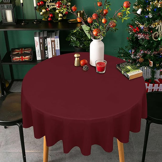 sancua Round Tablecloth - 48 Inch - Water Resistant Spill Proof Washable Polyester Table Cloth Decorative Fabric Table Cover for Dining Tables, Buffet Parties and Camping, Burgundy