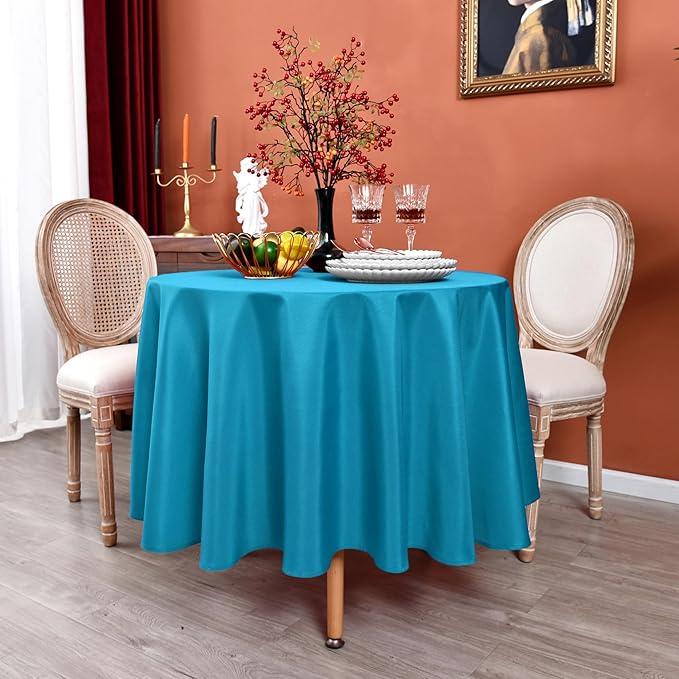 MEANMOY Teal 210 GSM Water & Stain Resistant Round Tablecloth for Circle Table - Solid 48 Inch Turquoise Table Cloth Cover in Wrinkle Free Durable Washable Polyester Fabric for Wedding, Party, Banquet