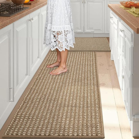 Kitchen Rugs,Non Slip Absorbent Kitchen Mats for Floor-Thick Stain Resistant Washable Kitchen Floor Mat Runner Carpet for Hallways,Entryway,Laundry Room,Sink(17"x29"+17"x59",Brown,Roll Package)