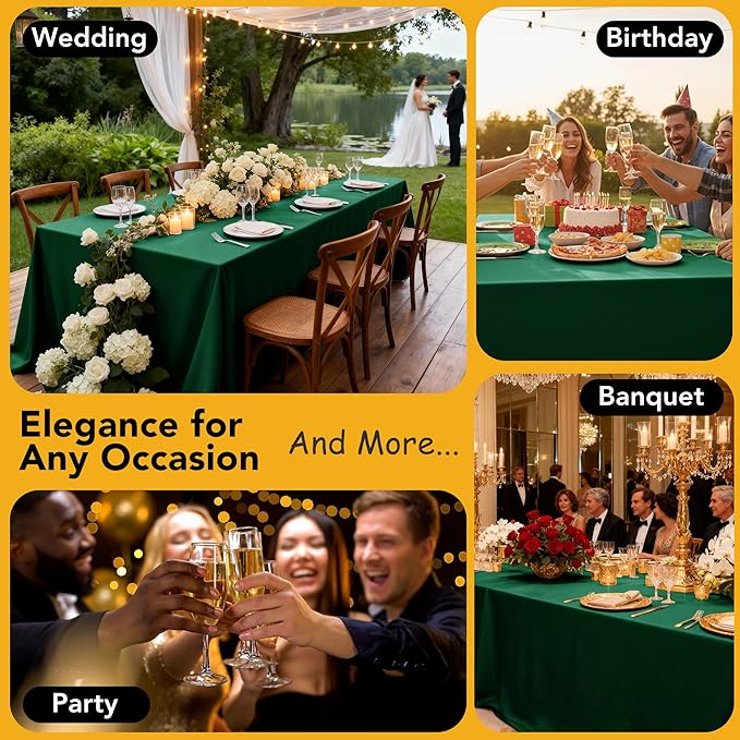 10-Pack Hunter Green Tablecloths for Rectangle Tables, 70 x 120 Inches, Stain-Resistant Polyester Fabric for 6 Foot Tables - Washable Table Covers for Weddings, Birthday Parties, Events