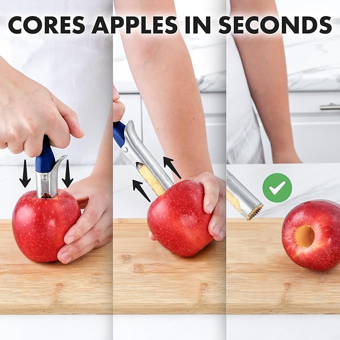 Zulay Kitchen Premium Apple Corer Tool - Ultra Sharp, Stainless Steel, Serrated Blades for Easy Coring - Easy to Use & Clean, Durable Apple Corer Remover for Baking Apples & More - Dark Blue