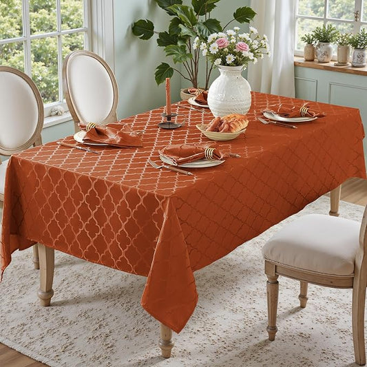 Larponder Tablecloth Rectangle, Jacquard Polyester Table Cloth, Washable & Spill Proof Table Cover for Spring Kitchen Dining Party Picnic (Rectangle, 52" x 70", Brick Red)
