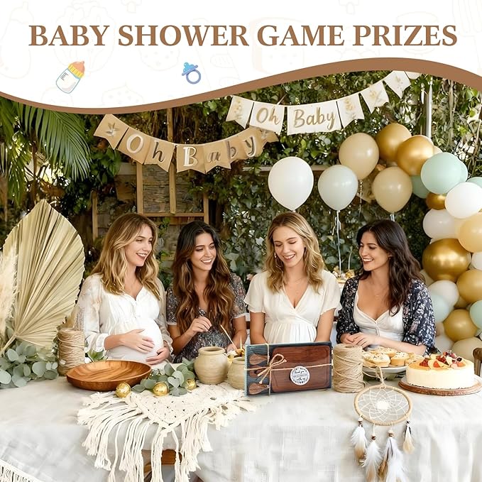 Ziliny 1 Set Bridal Baby Shower Cheese Prizes Wooden Square Board Gift Set Knives Forks Thank You Tags with Box for Guests for Valentines Bridal Baby Shower Housewarming (Carbonized Bamboo)