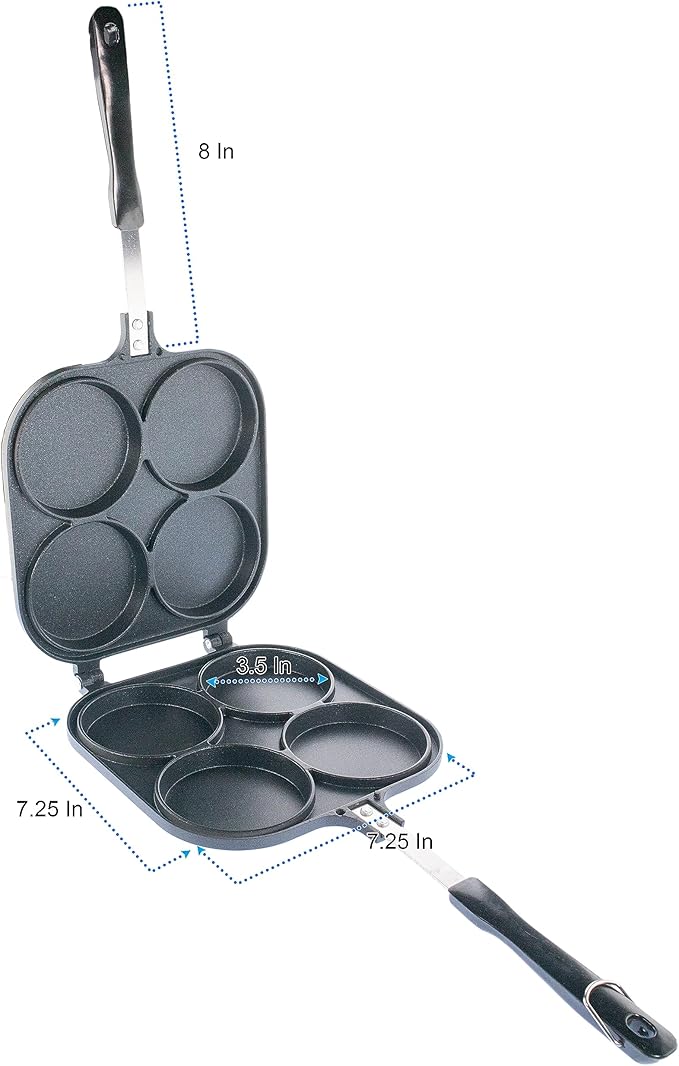 5 STAR SUPER DEALS Pancake Pan Maker Nonstick Double Sided w/ 4 Small Round Mold Designs for Perfect Eggs, French Toast, Omelette, Flip Jack, and Crepes