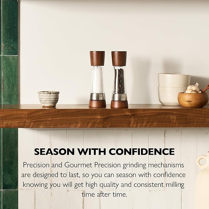 Cole & Mason Derwent Salt and Pepper Grinder Set - Refillable Salt & Pepper Grinder Set with Gourmet Precision Mechanisms - Kitchen Accessories for Cooking - Gift Set, Forest Wood