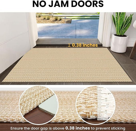 IOHOUZE Washable Runner Rug 2x10 Non Slip Rubber Backed Long Hallway Runner Entryway Runner Indoor, Kitchen Rugs Woven Cotton Floor Carpet for Hall Entrance, Warm Beige/Orange/Apricot