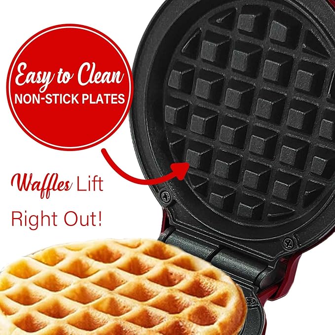 Brentwood 5” Non-Stick Mini Maker for Waffles, Keto Chaffles, Hash Browns, and More (Red)