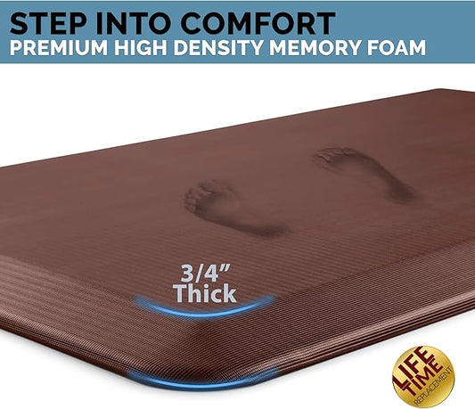 ComfiLife Anti Fatigue Floor Mat – 3/4 Inch Thick Kitchen Mats for Floor, Standing Desk Mat, Kitchen Rug – Comfort at Home, Office – Durable – Stain Resistant – Non-Slip Bottom (20" x 32", Brown)