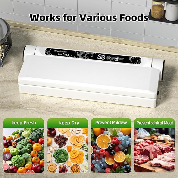 Food Vacuum Sealer Machine, 75KPA Compact Vacuum Sealer for Food, LED Indicator Light, Dry/Wet Modes, with 20 Vacuum Bags