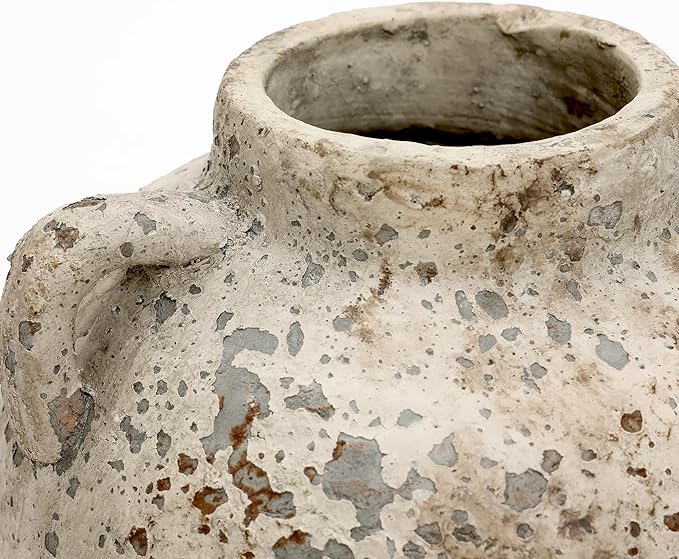 LuxenHome Rustic Antiqued Ceramic Vase, 12'' Tall Round Bouquet Terracotta Vase, Farmhouse Vase for Shelf Dining Table Decor, Vintage Boho Pottery for Living Room Decor, Home Décor Accents