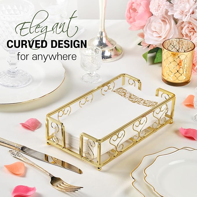 Gold Guest Towel Holder Tray for Bathroom – Napkin Organizer for Disposable Hand Paper Towels, Vanity Countertop Napkin Holder, Modern Bathroom Accessory for Guest Use and Décor