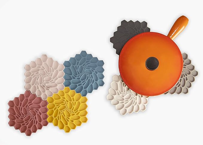 Modern Twist Trivet, 100% Food-Grade Silicone, Up to 675 Degree F Potholder, Single Hot Pad for Tabletop or Countertop, Waterproof, Honey