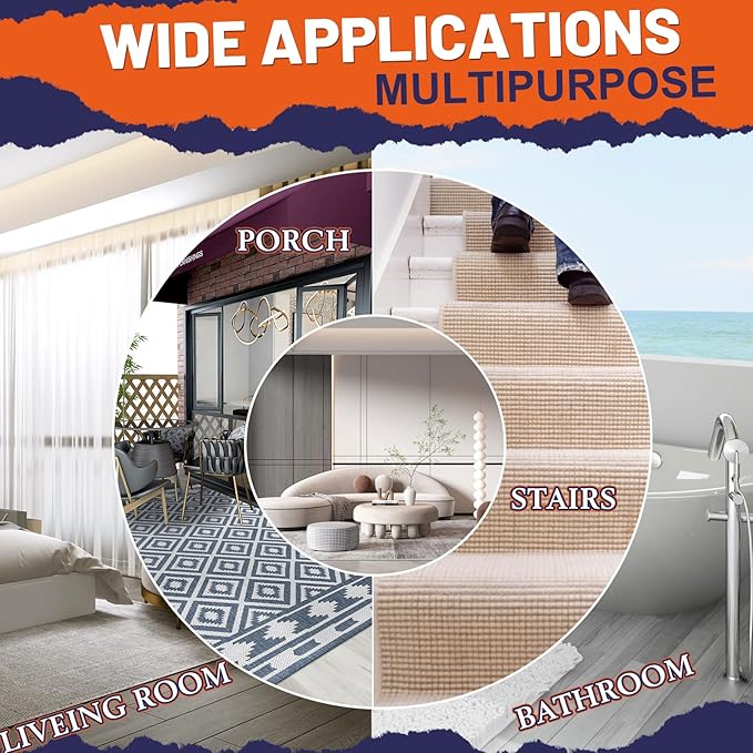 Double Sided Carpet Tape Heavy Duty for Area Rugs,Tile Hardwood Floors,Over Carpet,Rug Tape High Adhesive and Removable,Strong Sticky Tape,Residue Free,2 Inches x 10 Yards,White