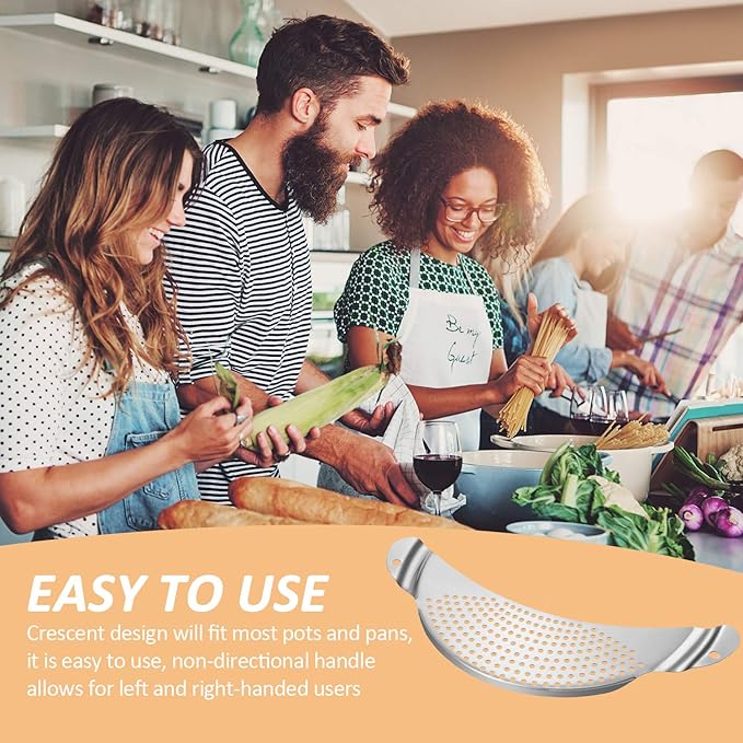 Boao 2 Pieces Pot Strainer with Handle Stainless Steel Colander Pasta Drainer Pan Pot Strainer with Recessed Hand Grips Suitable for Kitchen Different Sizes up to 10 Inches