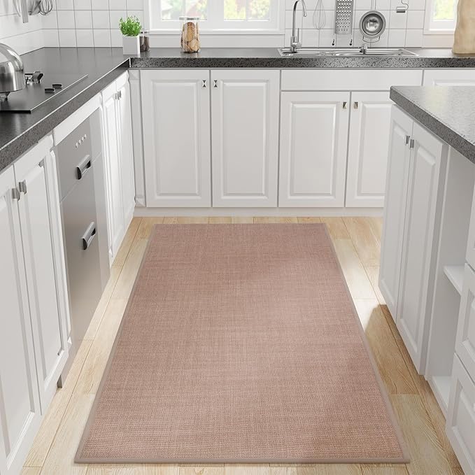 Kitchen Rug, Rubber Non Slip Kitchen Rugs Washable, Absorbent Runner Mat for Floor, Machine Washable Standing Mats for in Front of Sink, Door, Laundry, Entryway, Hallway (Camel, 71" × 35.5")