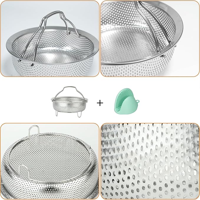 Stainless Steel Steamer Basket - Vegetable & Dumpling Steamer Insert for Pots, Instant Pot Accessories with Handles & Feet, Multi-Purpose Mesh Strainer for Cooking, Fruits (Silvery, Large)