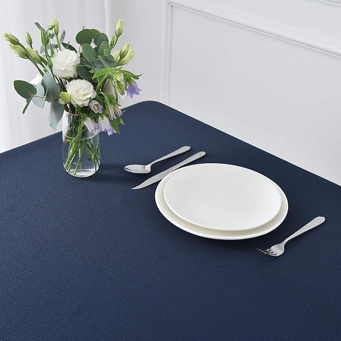 maxmill Jacquard Tablecloth Stain Resistant Waterproof Wrinkle Resistant Spillproof Washable Soft Textured Table Cloth for Dining Room, Indoor and Outdoor Use, Rectangle 60 x 140 Inch, Navy Blue