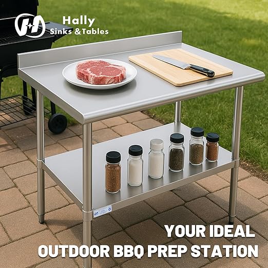 Hally Stainless Steel Table for Prep & Work 30 x 36 Inches, NSF Commercial Heavy Duty Table with Undershelf and Backsplash for Restaurant, Home and Hotel