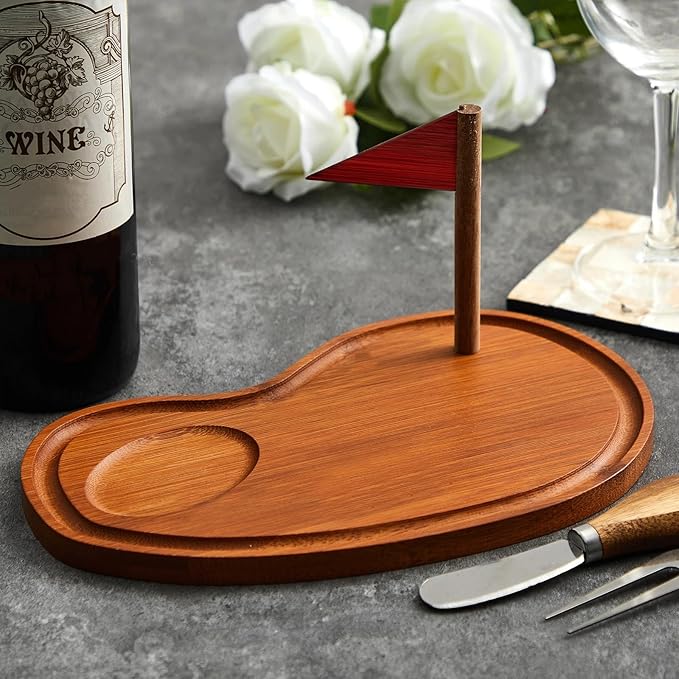 Ziliny Golf Cheese Board Gift Set Party Favor Prizes Charcuterie Wood Board with Knives and Box Father Day Gift for Dad Grandpa Party Tournament Game(9.8" x 7.7", Carbonized Color)