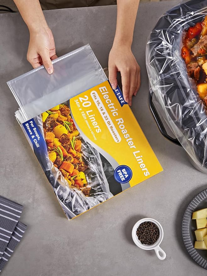 SMARTAKE Electric Roaster Liners, 20 Count Disposable Roaster Liners, Fits 16, 18, 22 Quart Roasters, Roaster Pan Oven Liners Plastic Cooking Bags for Instant Cleanup, 18 x 34 Inch