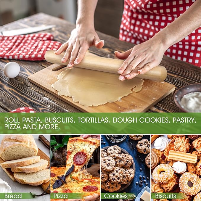 11.5-inch Wooden Rolling Pin for Baking, French Wood Rolling Pin Wood Kitchen Dough Roller for Fondant, Pizza, Pie, Cookie and Pastry