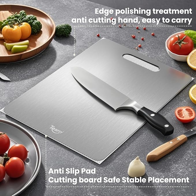 3 Pack Titanium Cutting Board,-100% Pure Titanium Cutting Boards For Kitchen,Easy to clean, Double-sided food-grade Cutting Board For Cutting Meats, Fruits And Vegetables