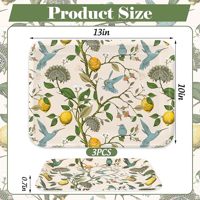 3Pcs Lemon Bird Serving Tray Summer Vintage Melamine Charcuterie Board Cheese Appetizer Board Snack Serving Platter for Home Party Food Supplies