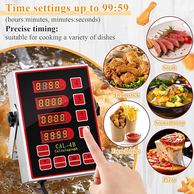 1 Pack Commercial 4 Channel Digital Kitchen Timer, Multi-Countdown Timer with Loud Alarm & Large LCD Display, Wall Mount or Countertop for Restaurant, Fry Station, Baking & Lab Use