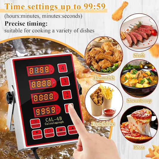 1 Pack Commercial 4 Channel Digital Kitchen Timer, Multi-Countdown Timer with Loud Alarm & Large LCD Display, Wall Mount or Countertop for Restaurant, Fry Station, Baking & Lab Use