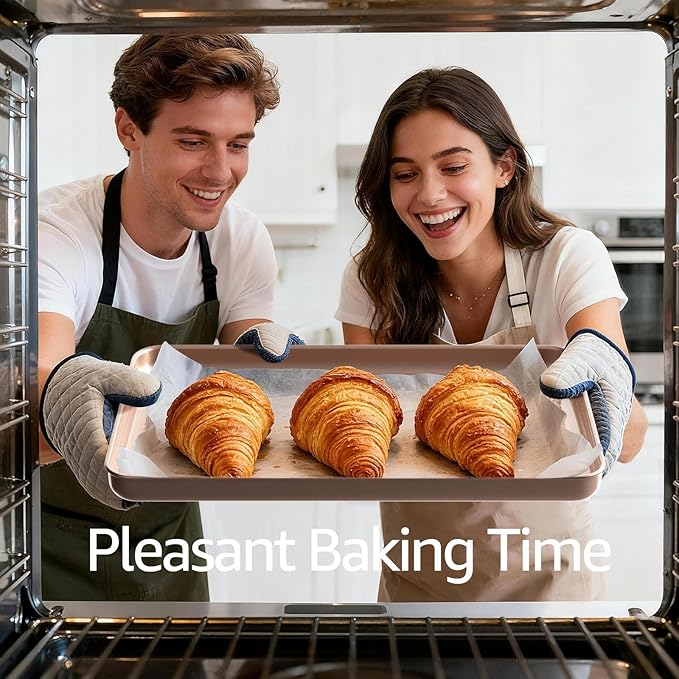 Slow Slog 3Pcs Baking Sheet Pan Set, Large Nonstick Cookie Sheets Set, Jelly Roll Pans, Heavy Duty Carbon Steel Cookies Sheet for Oven, Diamond Texture, Gold