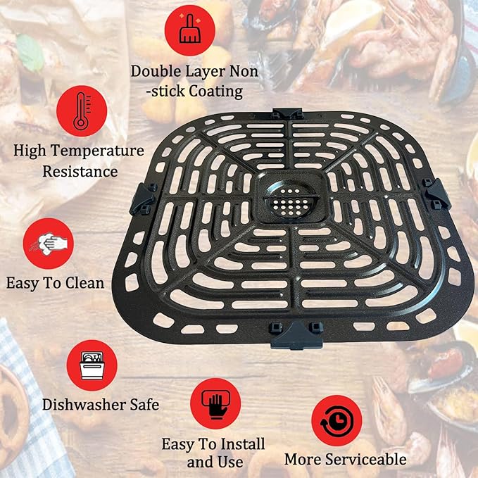 Nvkwca 6QT Air Fryer Grill Pan for Instants Pot Vortex Plus 6QT XL Air Fryer, Updated Air Fryer Grill Crisper Plate Rack Tray Insert Grate Grid Shelf for 6QT Instants Air Fryers, Dishwasher Safe