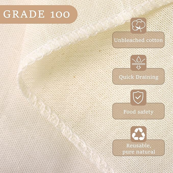 Cheese Cloths, 3Pcs 36x36 Inch Grade 100 Precut Cheese Cloths for Straining, Cotton Unbleached, Reusable Muslin Cheesecloth for Straining, Making Yogurt, Cooking Turkey, Crafts - 9 Sq.Ft