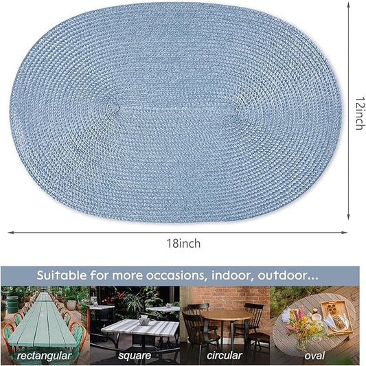 AHHFSMEI Placemats Set of 4 for Dining Table Washable Woven Non-Slip 18x12 inches Placemat Heat-Resistant Durable Table Mats for Dining Table Easy to Clean(Light Blue 4)