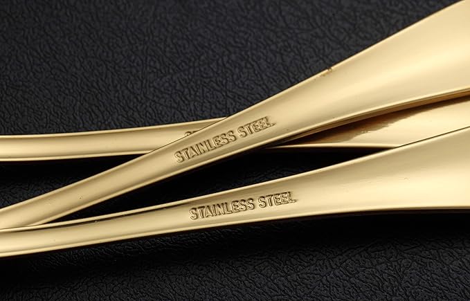 Kyraton Gold Dinner Forks - 6 Piece Set, Stainless Steel, 8.17 Inch, Titanium Plated Wedding Silverware
