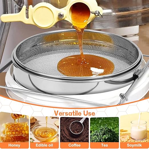 Premium 5-Gallon Dual-Layer Honey Strainer – Stainless Steel Ultra-Fine Mesh Filter with Adjustable Handles, Coarse & Fine Sieve for Pure Honey Harvesting – Fits Buckets, Beekeeping, Oil, Tea, Coffee