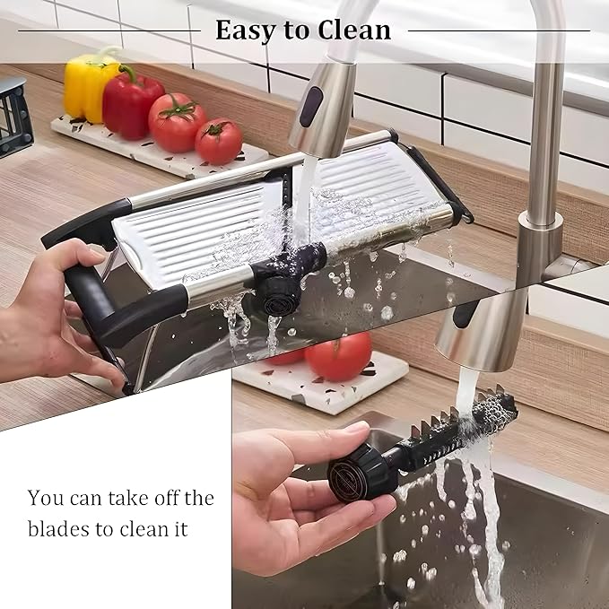 Mandoline Slicer for Kitchen, Adjustable Stainless Steel Vegetable Slicer & Chopper, Safe Mandolin Food Slicer for Potato, Onion, Tomato, Cucumber & Fruit, Julienne Blades with Cut-Resistant Gloves