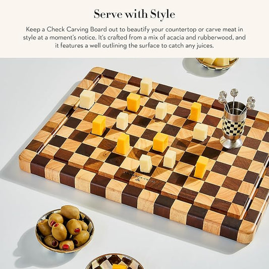 MACKENZIE-CHILDS Check Carving Board, Decorative Wooden Cutting Board, 13 Inches x 17 Inches