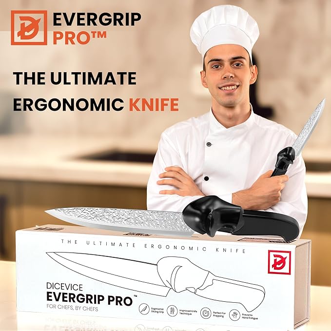EverGrip Pro Chef Knife 8 Inch, High Carbon Stainless Steel Full Tang Kitchen Knife, Ergonomic Handle for Chopping, Slicing & Dicing, (Right Handed)