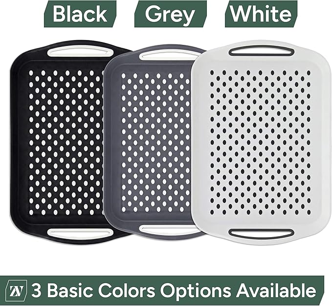 Zuvo Anti-Slip Food Serving Tray with Handles (Set of 2) – BPA-Free Plastic, Lightweight & Durable – Non-Slip Couch Trays for Eating & Drinks (Black)