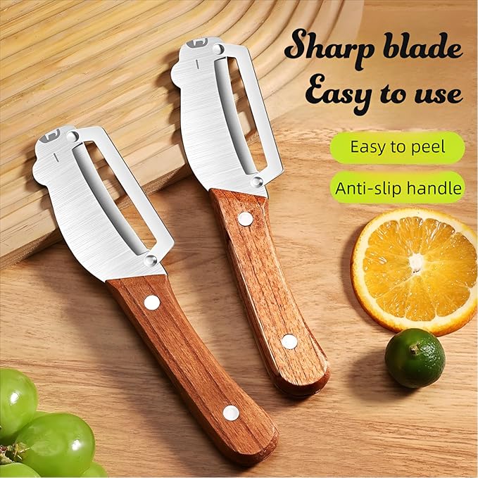 Vegetable Peeler with Wooden Handle and Stainless Steel Blade for Veggie Potato Carrot Apple Fruit Kitchen Tool