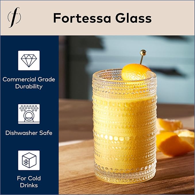 Fortessa Jupiter Beaded Hobnail Glass, 13 Ounce Iced Beverage (Set of 6), Clear