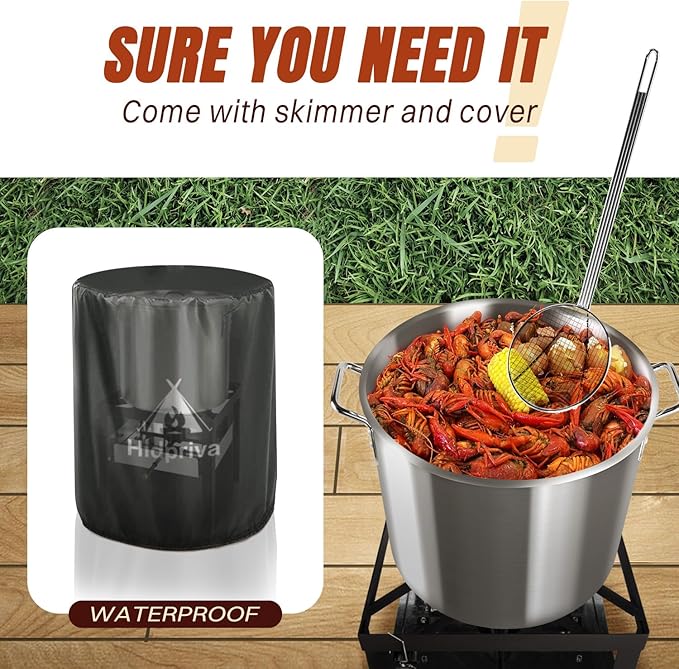Hidpriva 60QT Crawfish Boiler Kit, Waterproof Cover & 12-inch Skimmer, 110,000BTU Propane Burner Stove, 0-20PSIG Regulator, Aluminum Seafood Boil Pot, Crab Boil Pot with Basket