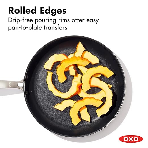 OXO Enhanced 12” Nonstick Frying Pan Skillet with Lid, Ceramic PFAS-Free Cookware, Durable Hard Anodized, Scratch Resistant, Stainless Steel Handle, Eggs & Omelets, Dishwasher & Oven Safe, Storm Blue