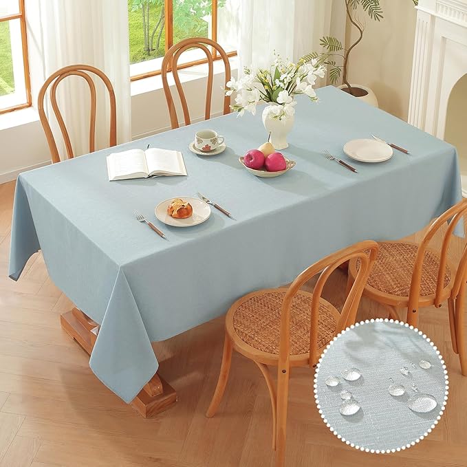 Alsoo Square Table Cloth, 60X60 Inch Linen Textured Table Cloth Waterproof Spill-Proof TableCloths Wrinkle Free Fabric Farmhouse Table Cover for Dining Parties Buffets Holidays,Light Blue