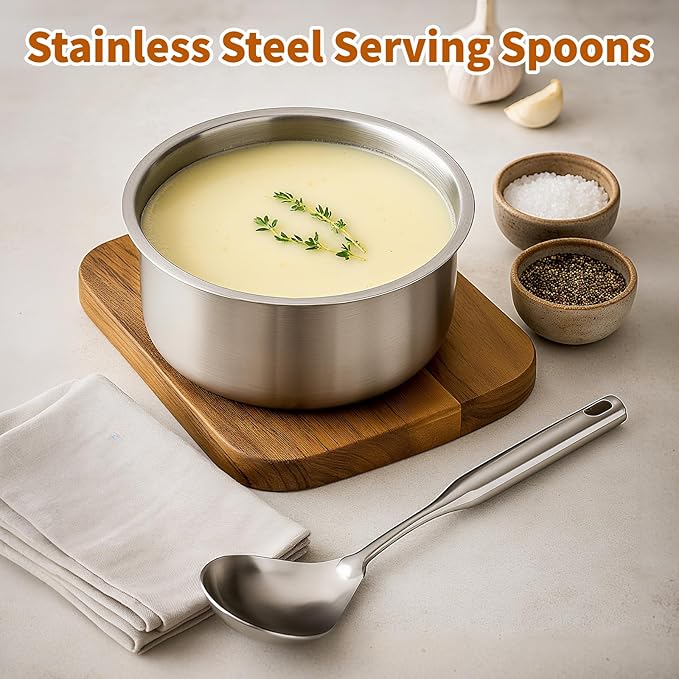 TBWHL Premium Brushed 304 Stainless Steel Large Serving Spoon, 12.5 Inch Kitchen Cooking Spoon with Ergonomic Handle, Good Grip Ergonomic Handle, Silver