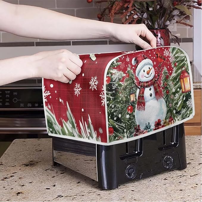 Annejudy Snowman Pattern Two Slice Toaster Cover Kitchen Small Appliance Covers for Christmas Kitchen Decoration Microwave Oven Dustproof Cover Keep From Dirty Stain
