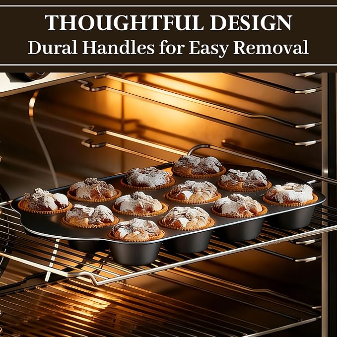 Gymdin 13 PCS Nonstick Bakeware Set - Carbon Steel Baking Pans Set with Dual Handles, Includes Roasting Pan, Pizza Pan, Cookie Sheet, Cake Pans, Muffin Pans, Cooling Rack, Oven Mitts, Non-Toxic