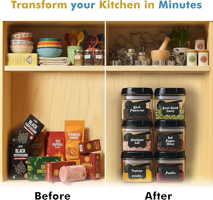 Shazo 6 PC Airtight Food Storage Containers - BPA Free Clear Plastic Snack & Spice Containers with Easy Lock Lids - Kitchen and Pantry Organization for Herbs, Coffee, Tea - 0.5L / 2.1 Cups