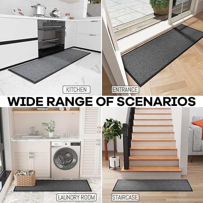 Kitchen Rug, Rubber Non Slip Kitchen Rugs Washable, Absorbent Runner Mat for Floor, Machine Washable Standing Mats for in Front of Sink, Door, Laundry, Entryway, Hallway (Black, 71" × 17.3")