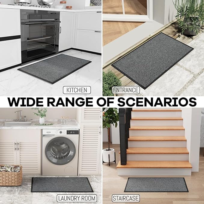 Kitchen Rug, Rubber Non Slip Kitchen Rugs Washable, Absorbent Runner Mat for Floor, Machine Washable Standing Mats for in Front of Sink, Door, Laundry, Entryway, Hallway (Black, 36" × 24")